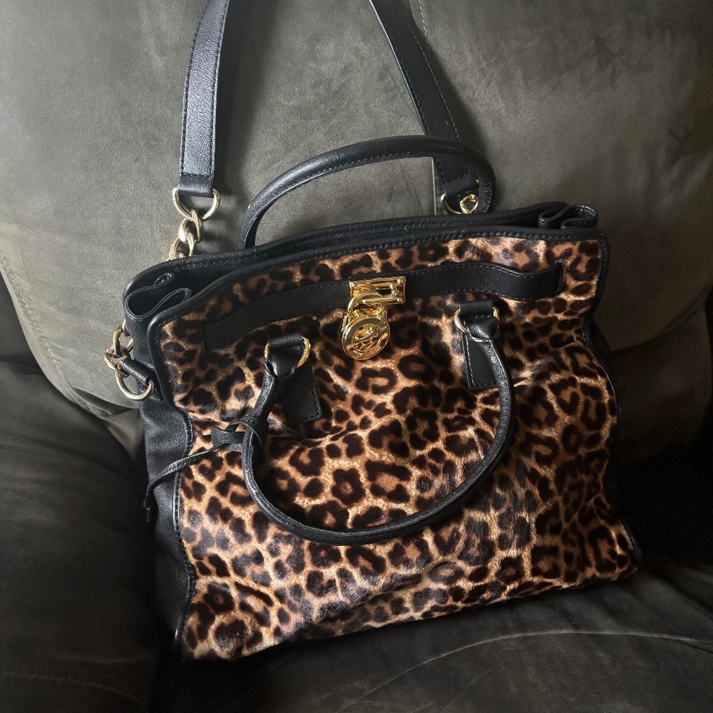 Unique Michael Kors Leopard Print Pony hair tote/shoulder bag